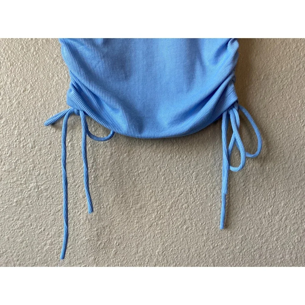 Zara Ruched Ribbed Top Blue - Picture 11 of 13